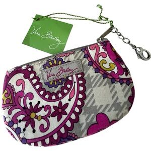 Vintage VERA BRADLEY Pink Paisley Meets Plaid Clip Zip ID Wallet BRAND NEW